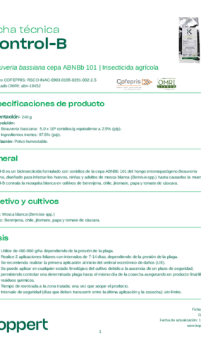 Ficha Técnica Control-B - © Koppert México S.A. de C.V. Ficha Técnica Control-B