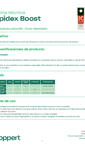 Ficha técnica de Spidex Boost - © Koppert México S.A. de C.V. Ficha técnica de Spidex Boost